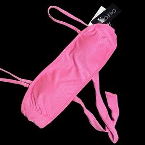 Pink Metallic Shine Bandeau Top and Bottom Bikini Set Pink